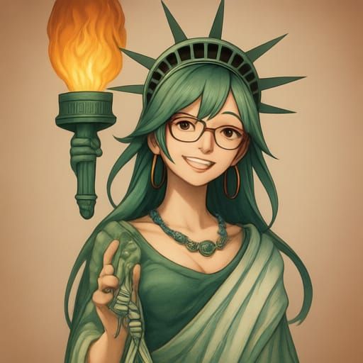 Anime Statue of Liberty: Young Woman Portrait