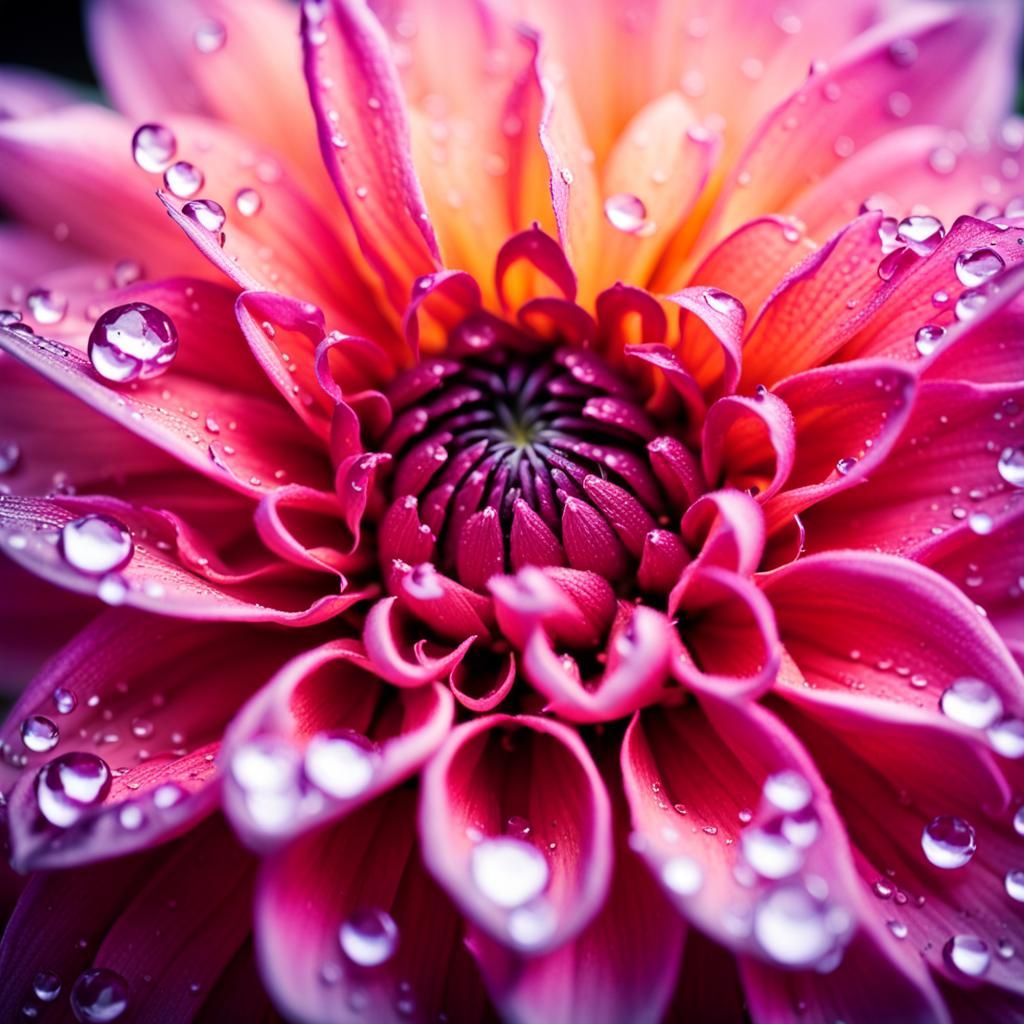 Macro Dahlia Flower with Water Droplets