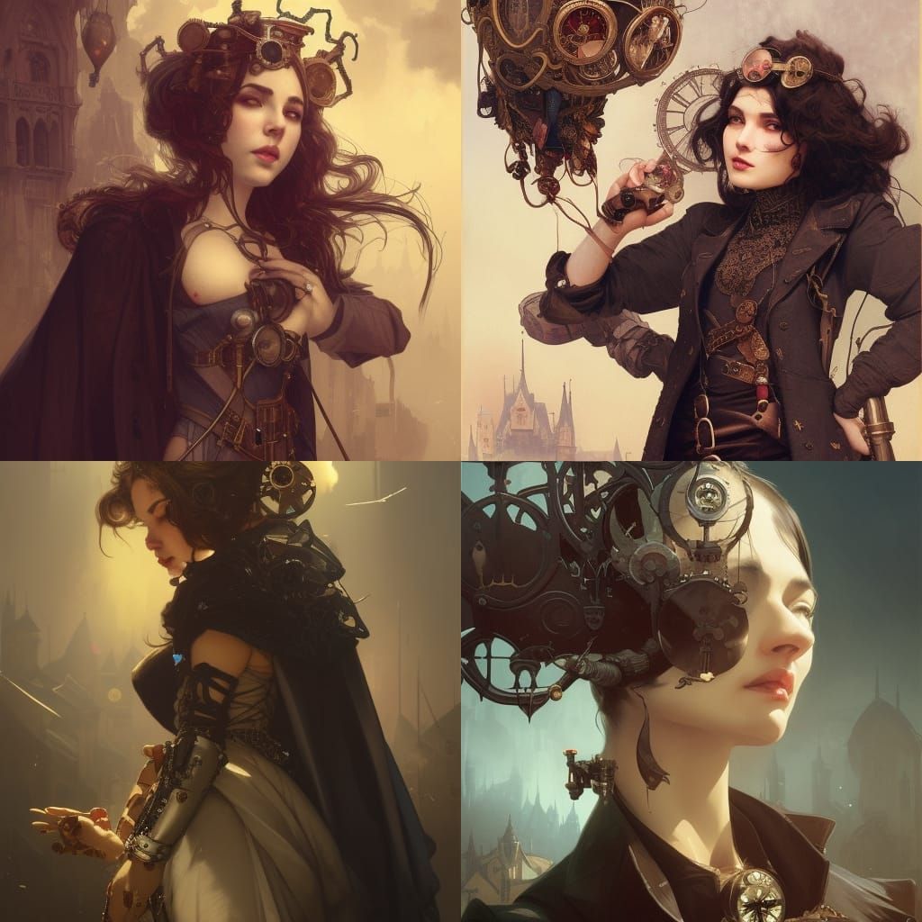 Steampunk Vampire with Castle and Balloon