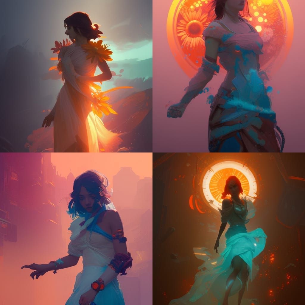 Hyperdetailed Daisy Concept Art in Orange and Teal