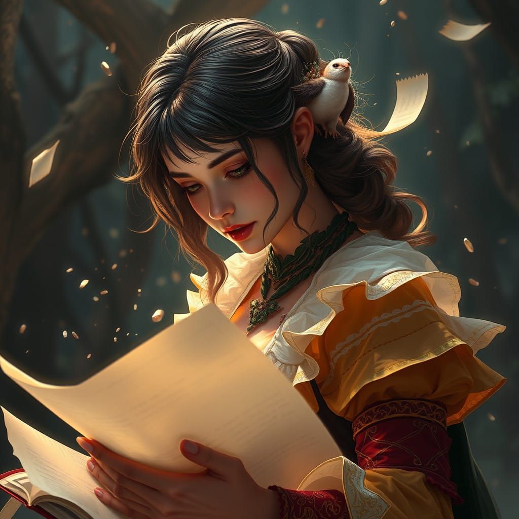 Enchanting Writer Goddess with Overflowing Papers in Whimsic...