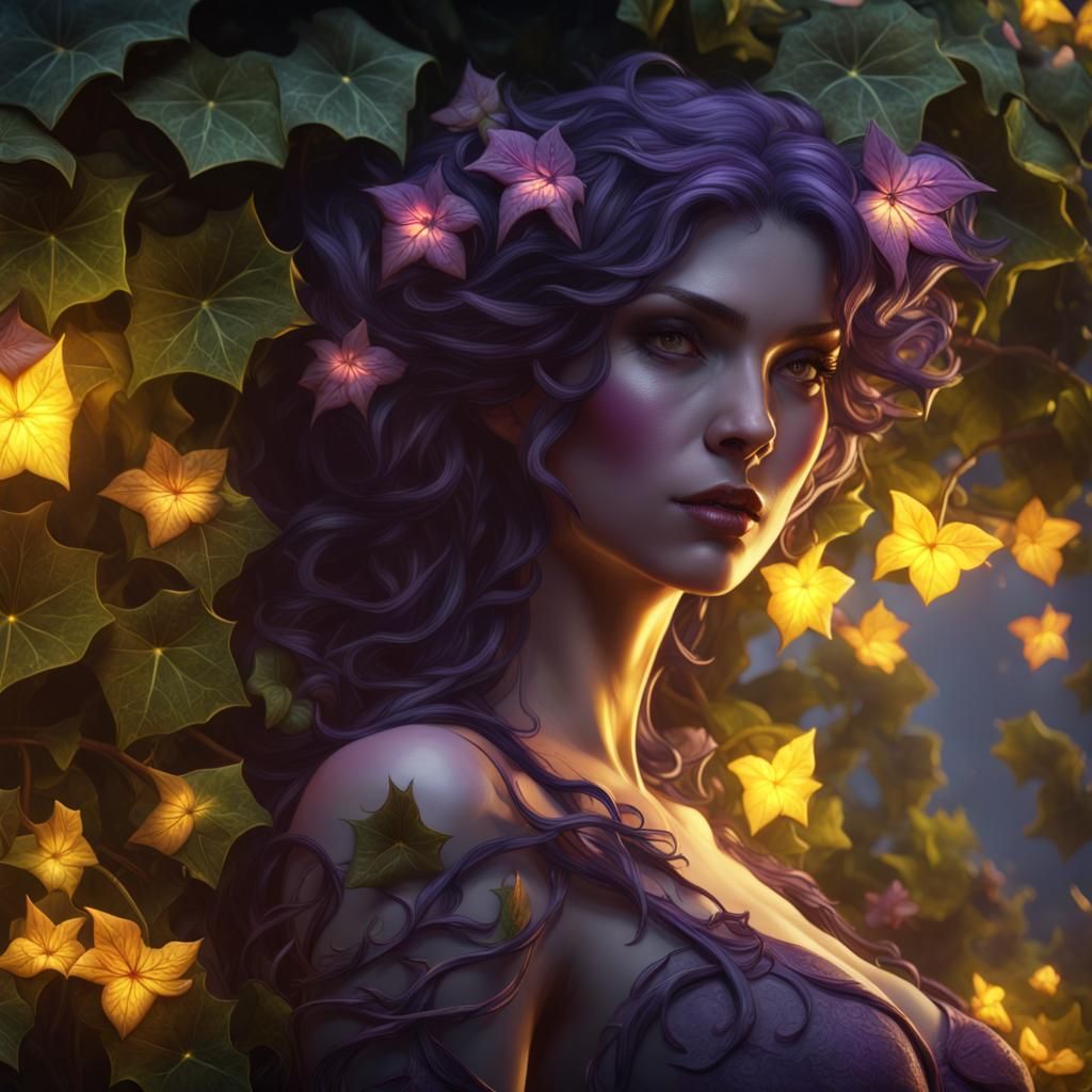 Ivy with Glowing Flowers in Dark Fantasy Style