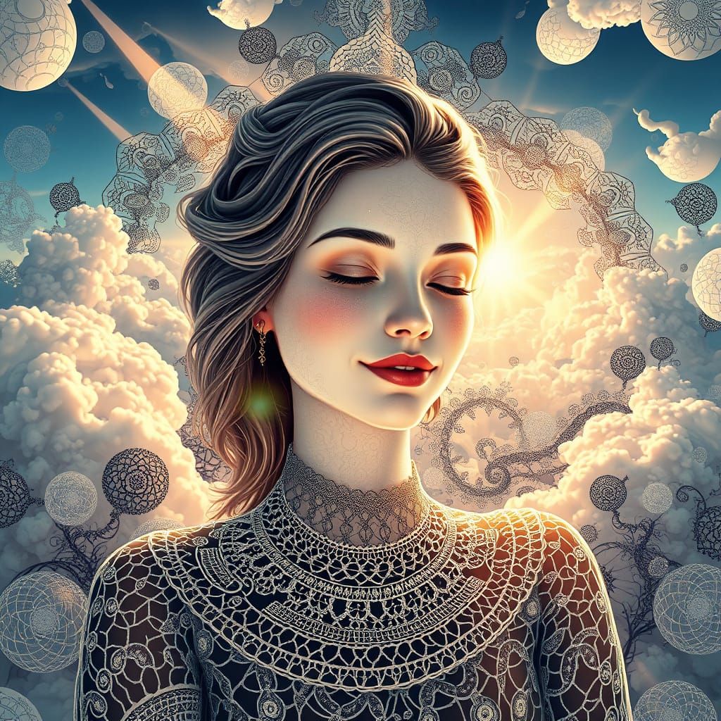 Ethereal Being Portrait with Fractals and Patterns