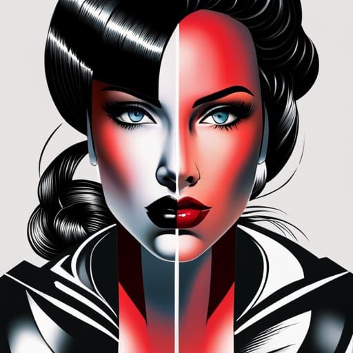 Noir Comic Portrait of a Black-Haired Woman