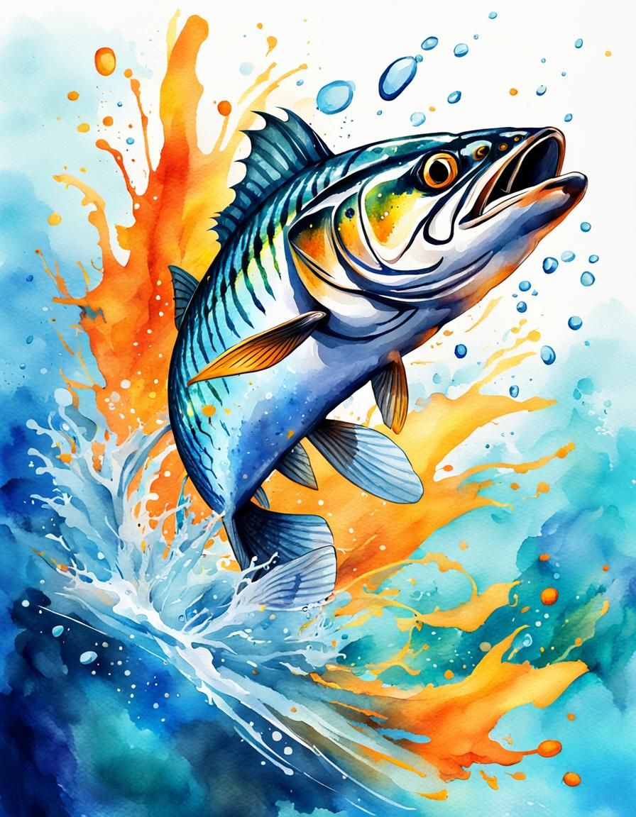 A mackerel fish jumping out from the water