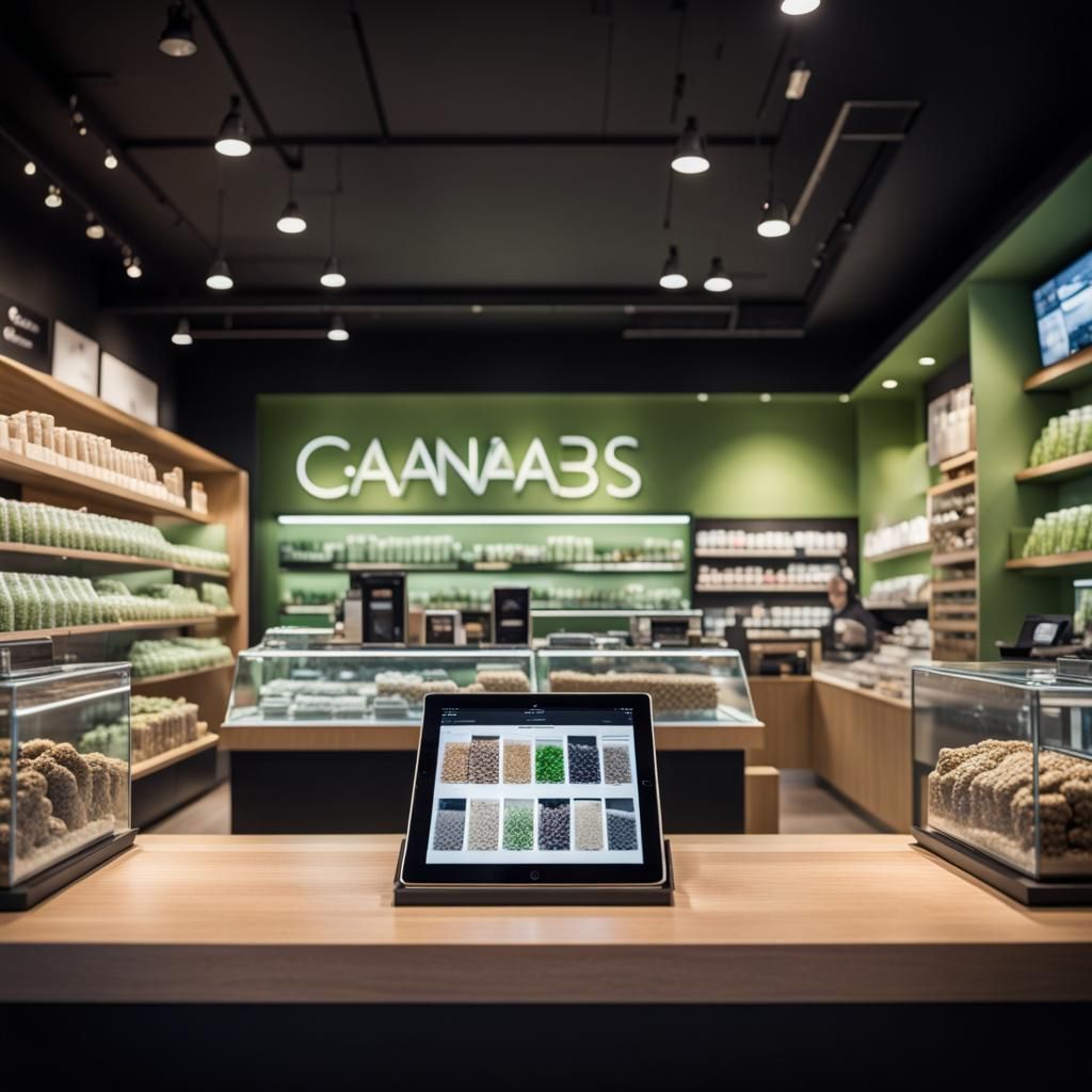 Futuristic Cannabis Store with Glass Displays, Professional ...