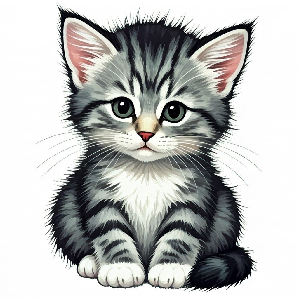Adorable Kitten Inspired by Classic Illustration