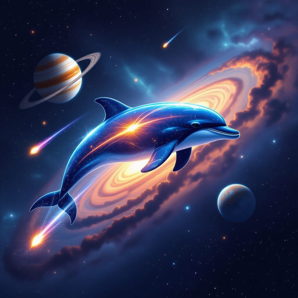 Cosmic Comet Dolphin Flying Through Space