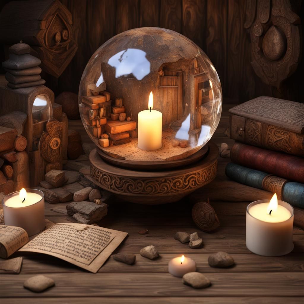 Mystical Crystal Ball Reflecting Candlelight in 3D