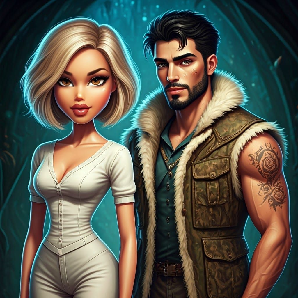 Bratz Doll Girl Meets Hunter in Vibrant Pop Art Style