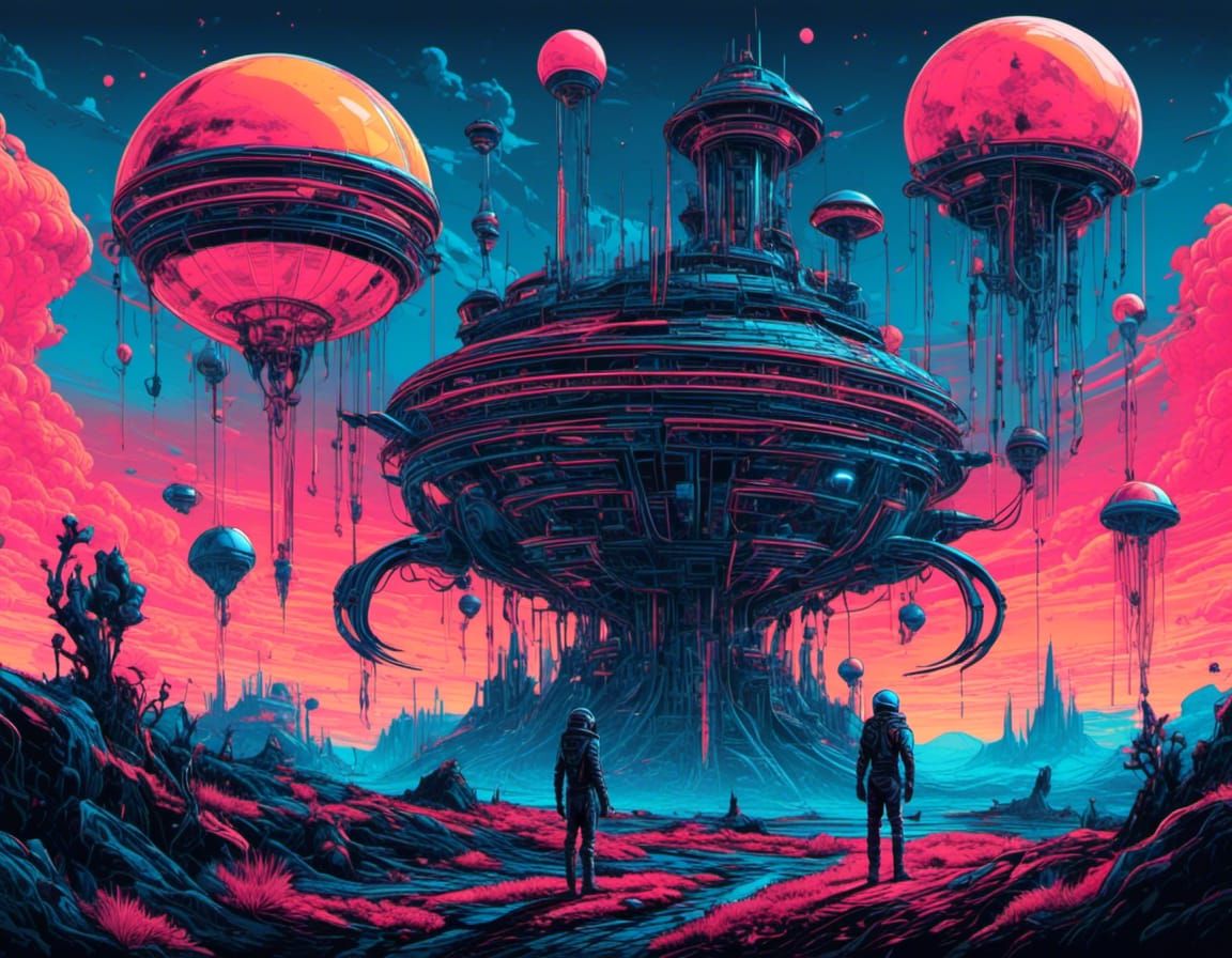 Bioluminescent Alien on Neon Planet in Biopunk Style