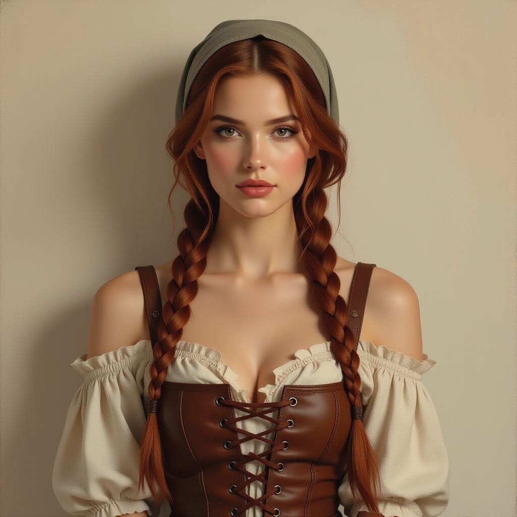 Dark Fantasy Oil Painting of Woman in Leather Bodice