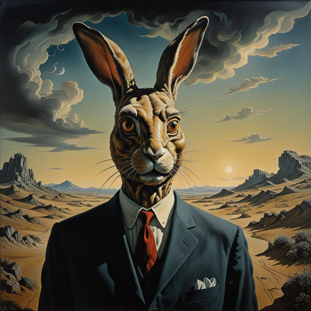 Surreal Rabbit Head Man in Dali Style