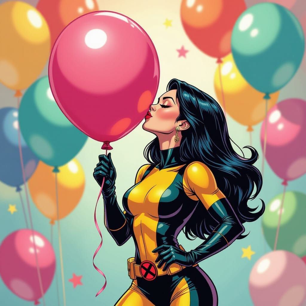 Rogue Kisses Balloon in Comic Book Style