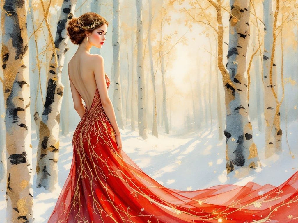 Elegant Woman in Art Deco Winter Wonderland