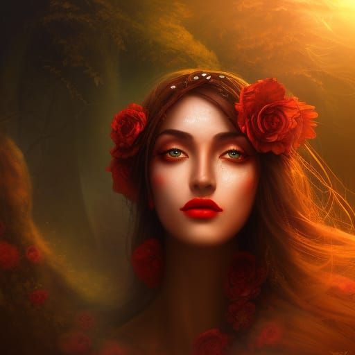 Beautiful Woman with Flower Skin in Detailed Matte Painting
