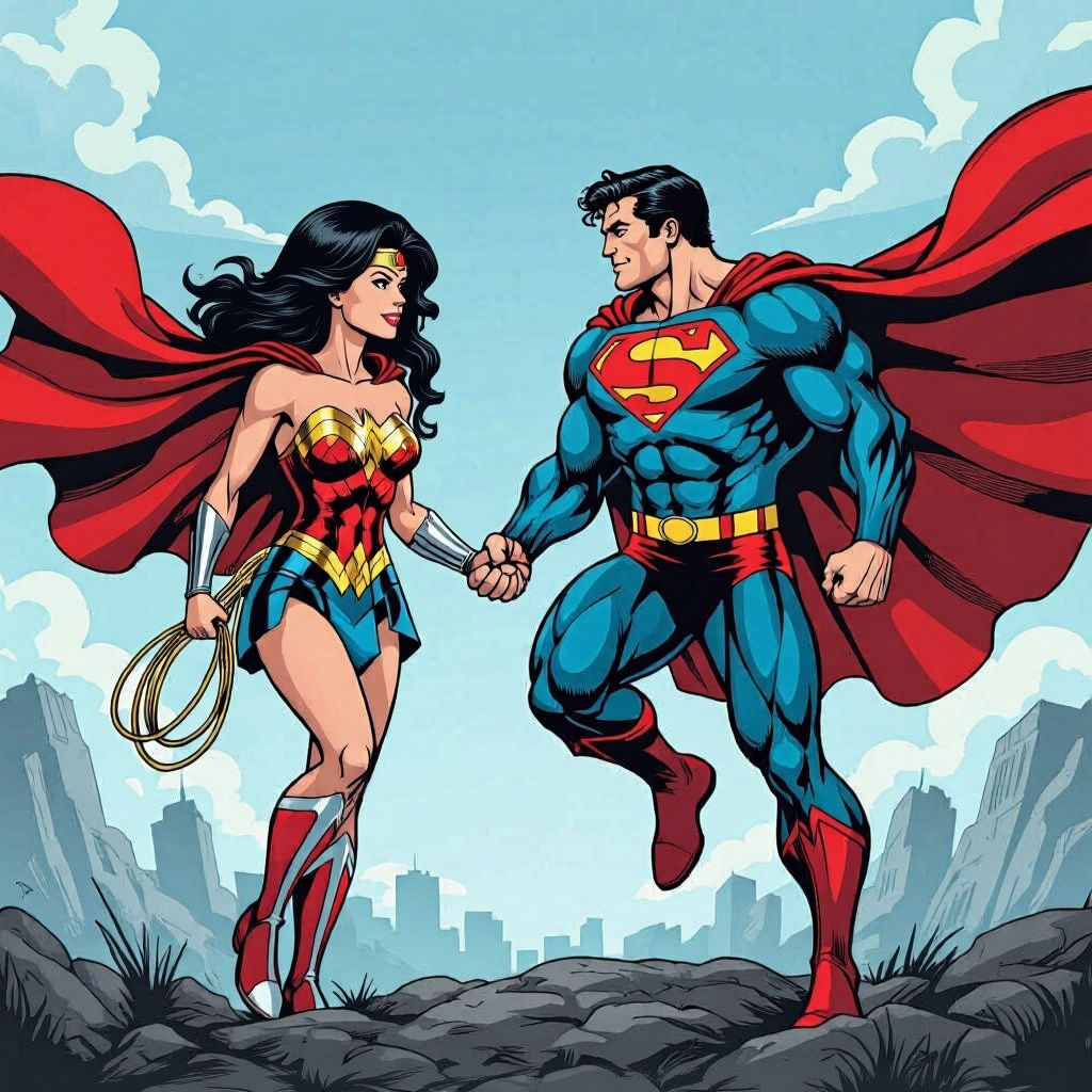 Wonder Woman and Superman Embrace in Love