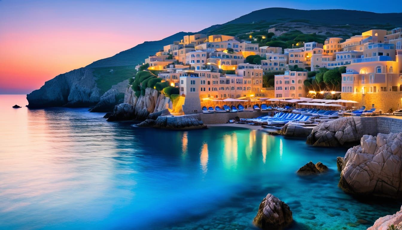 Lebanese Coastal Town Bathed in Blue Sunset Light