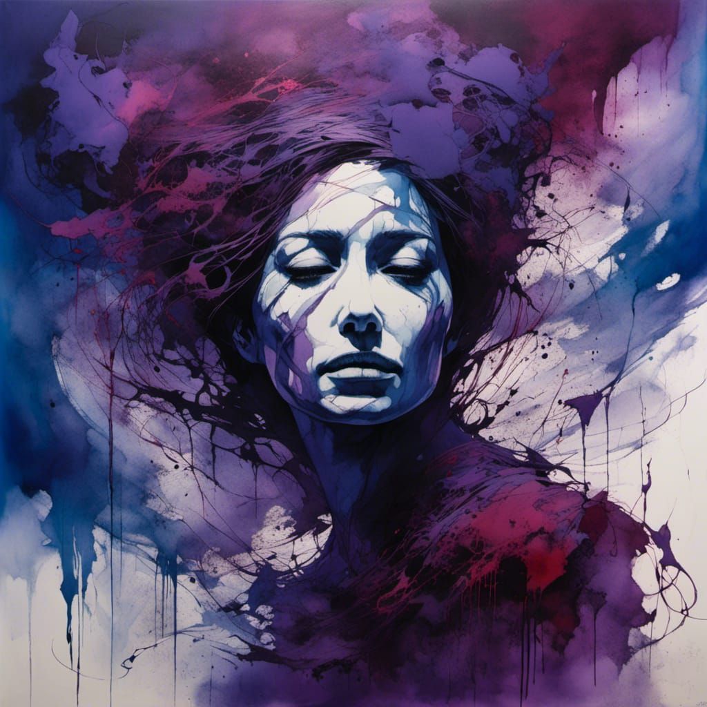 a grieving woman entangled in chaotic mayhem of her dark tho...