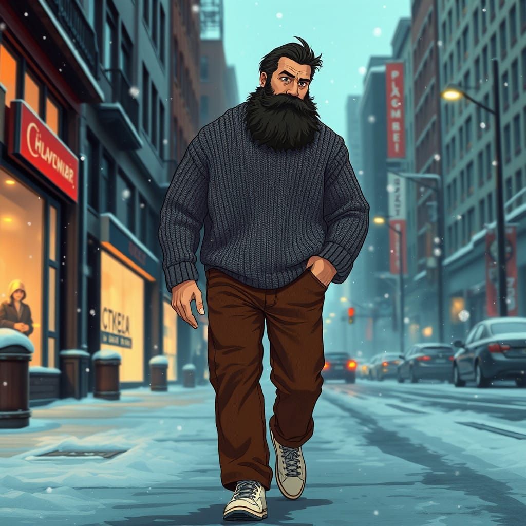 Rugged Gentleman Strolls Through Winter Wonderland in Vintag...