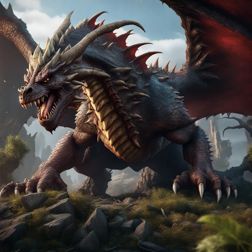 Ferocious Hulking Giant Dragon Fantasy Concept Art