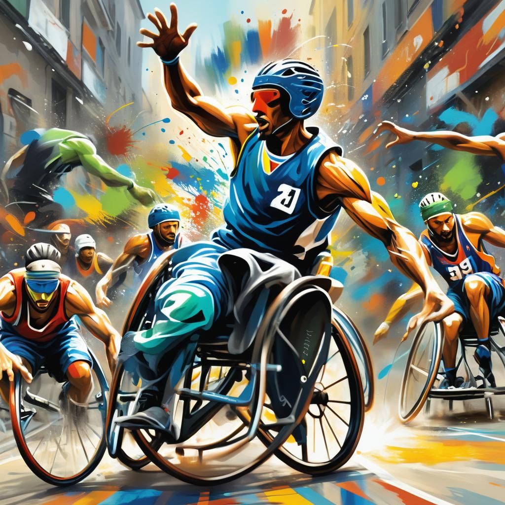 Wheelchair Basketball Victory: Graffiti Art Style