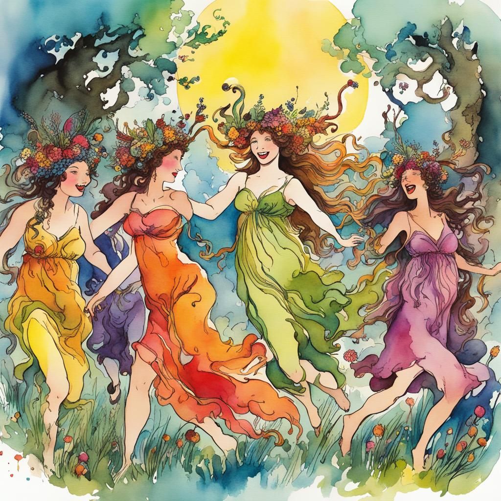 Whimsical Bacchanalia Storybook Illustration