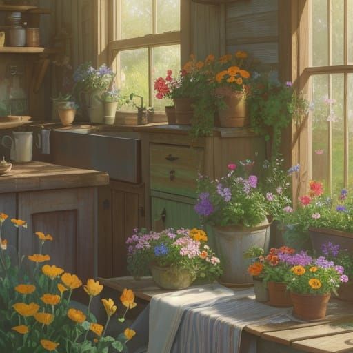 Sunny Farm Concept Art with Vibrant Flowers