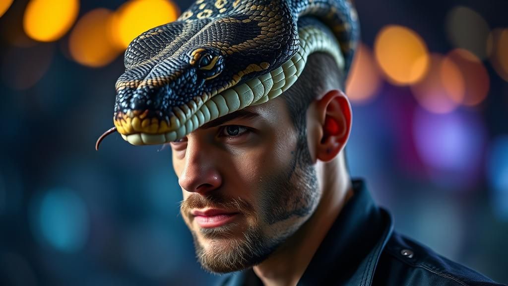 Man with Snake Head: Hyperrealistic Portrait