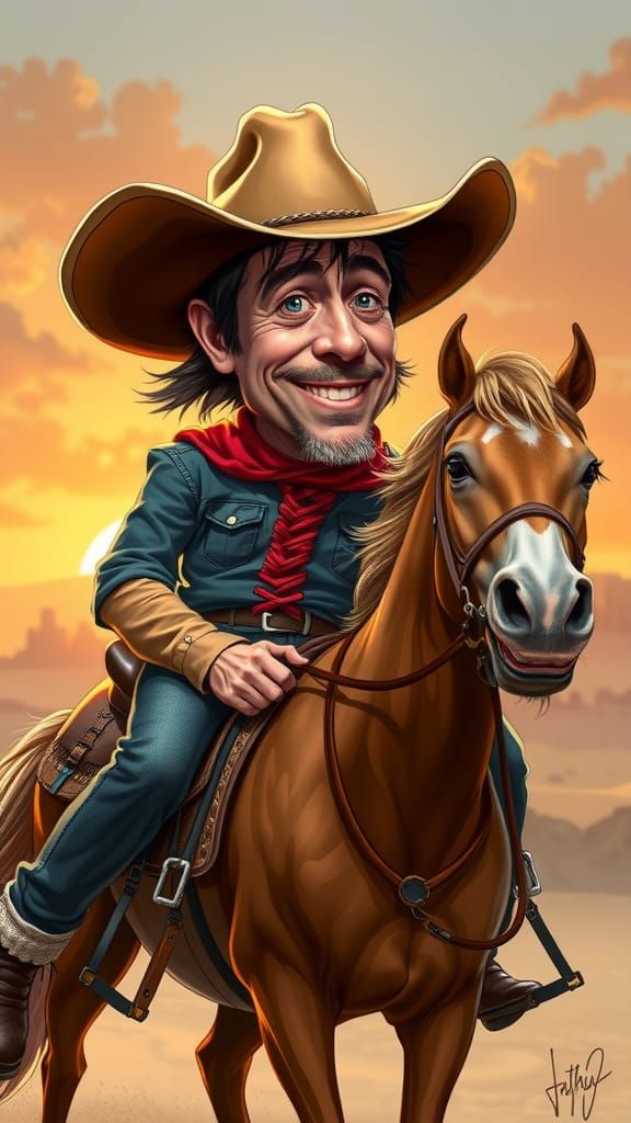Humorous Caricature of Steve Buscemi as Cowboy