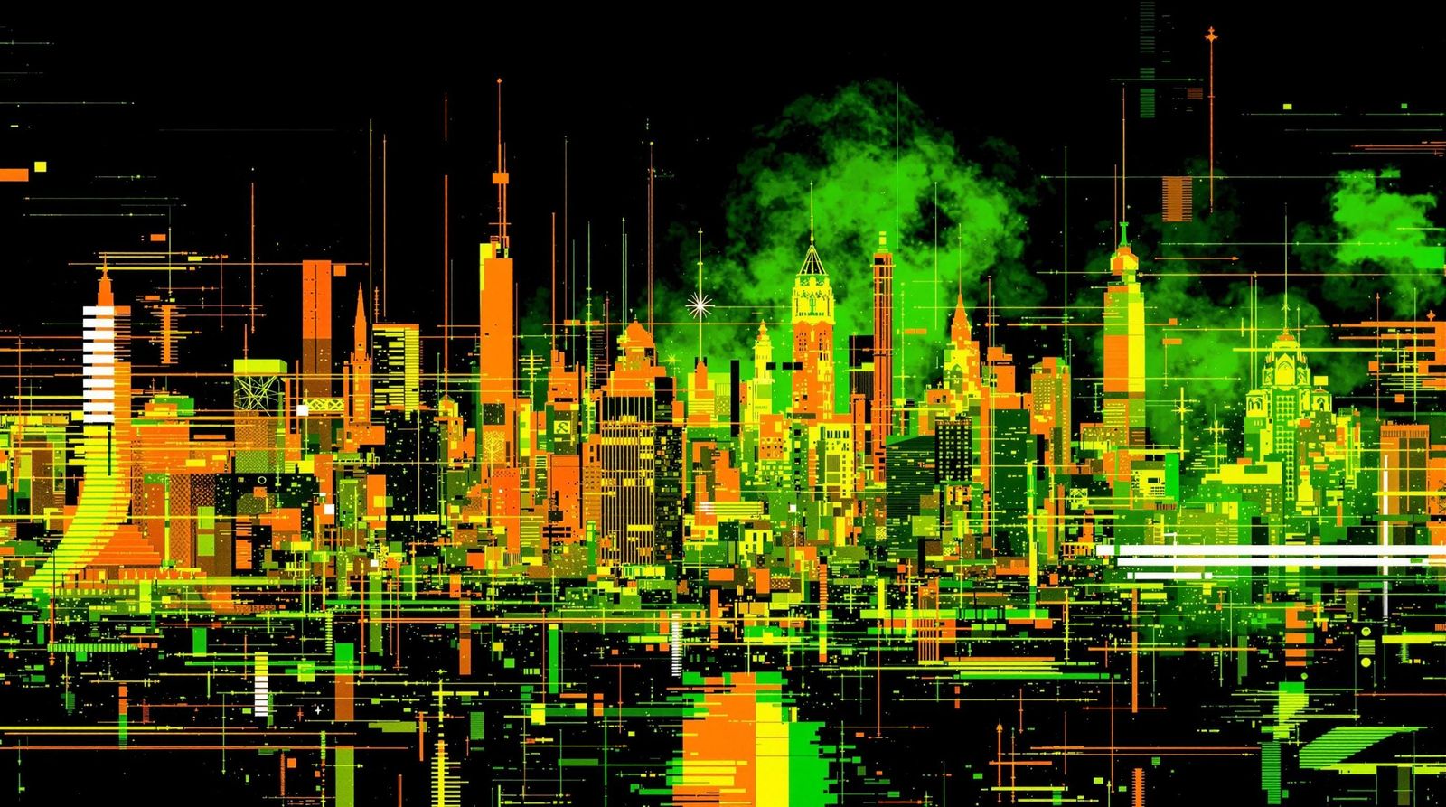Cyberpunk Cityscape in Vibrant Disarray