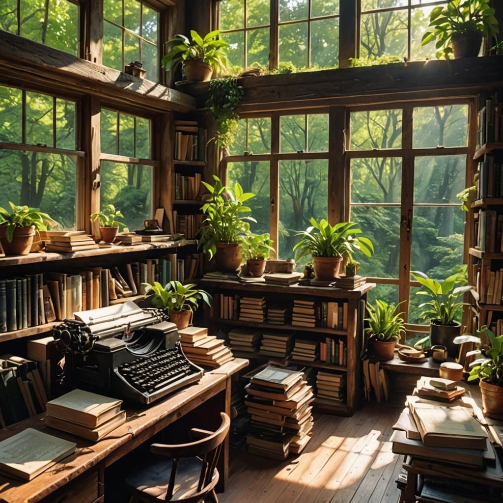 Cozy Study Room with Forest View