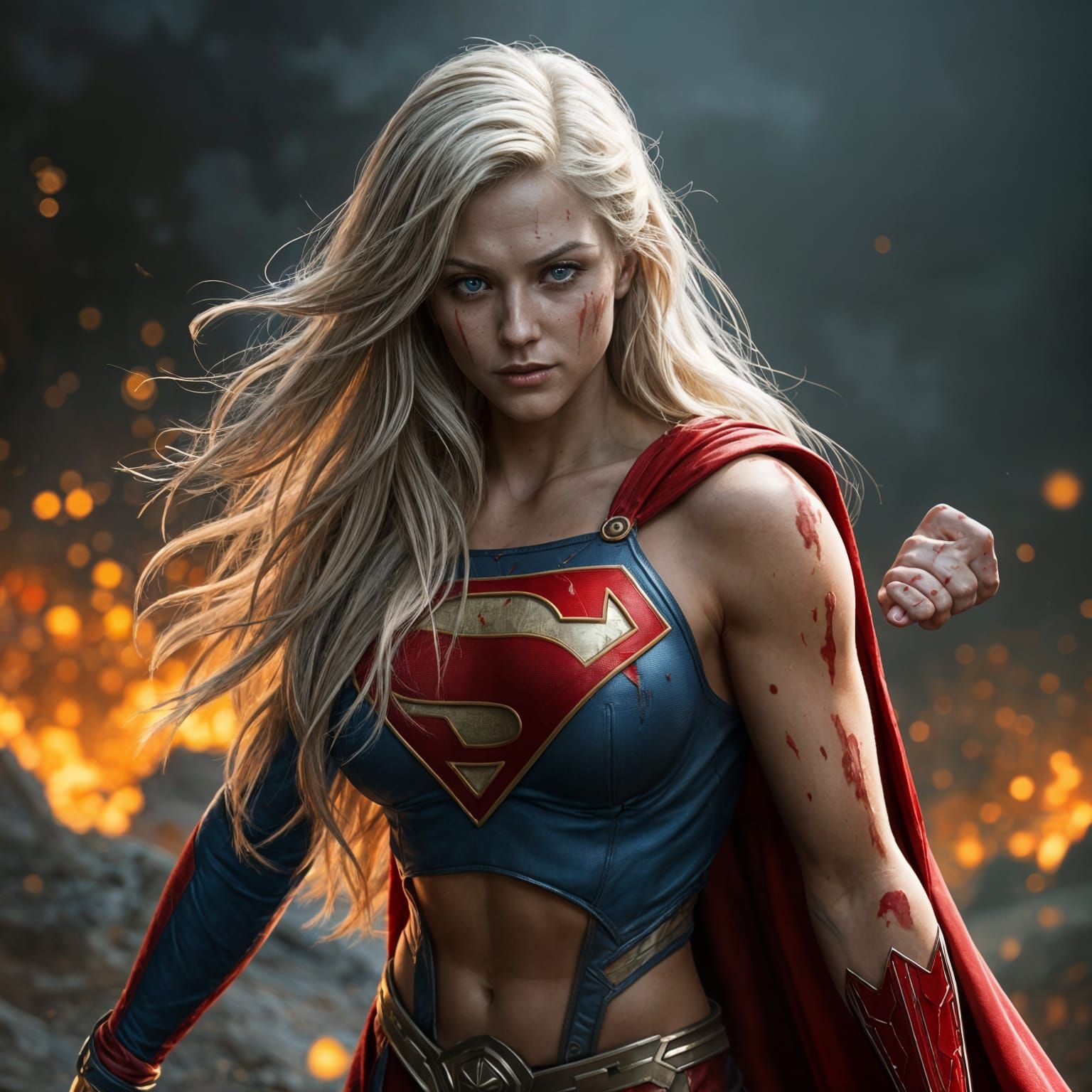 Intricate Fantasy Art of Wounded Supergirl