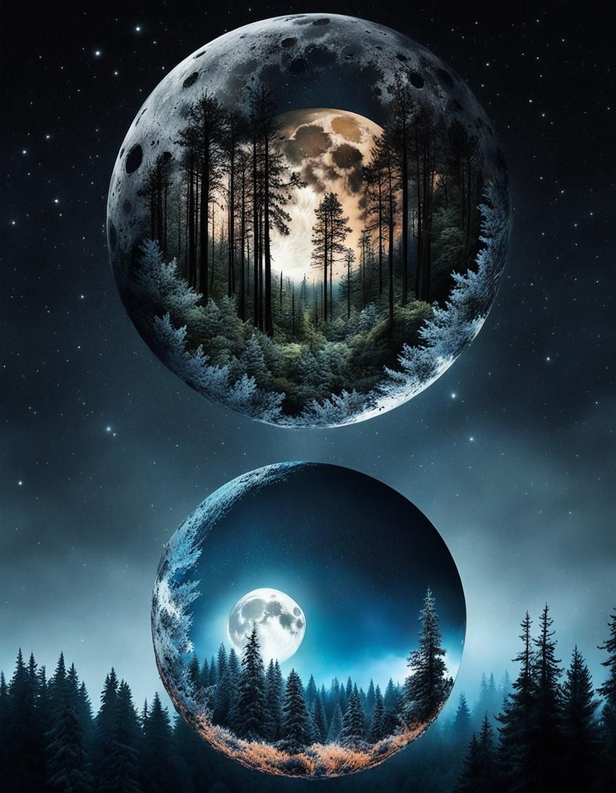 Surreal Cosmic Landscape with a Glowing Moon and Celestial F...