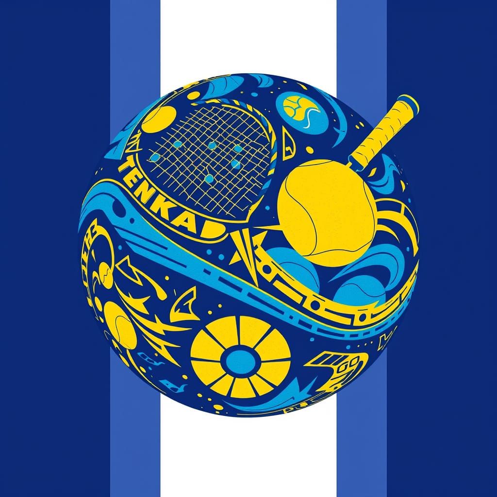 Tribal Style Sports Ball with Tennis Elements