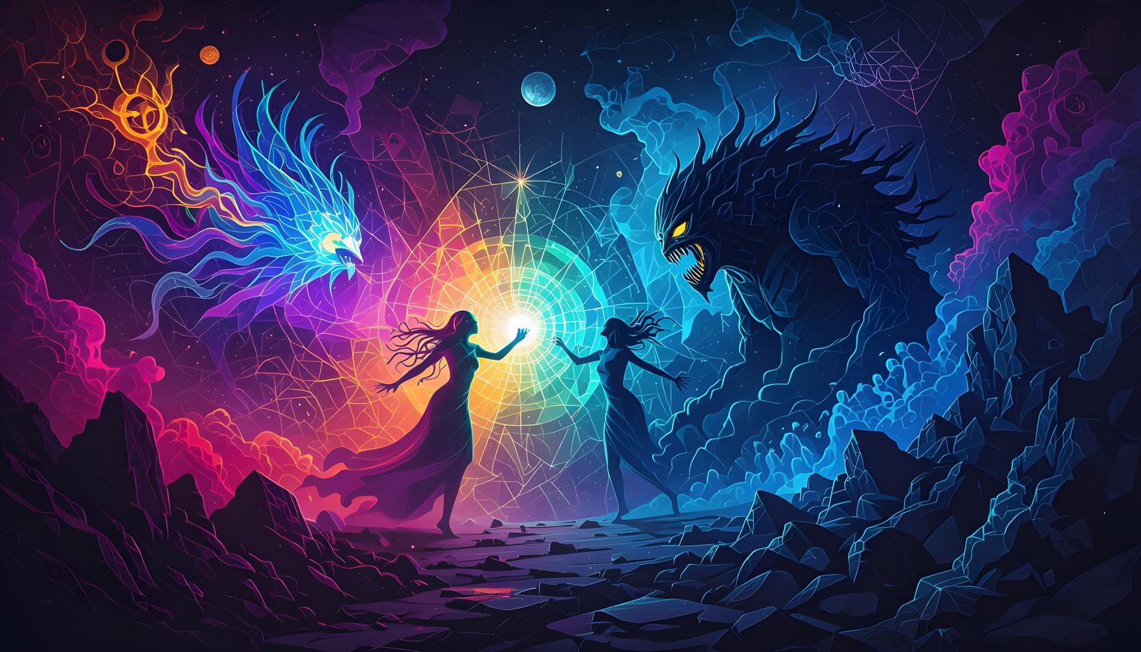 Abstract Neon Cosmic Illustration in Visionary Art Style