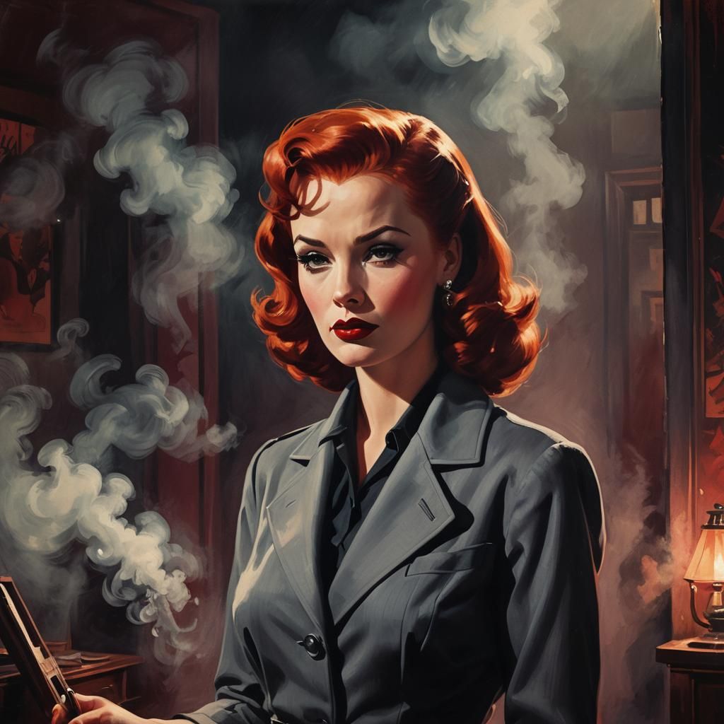 Retro Pin-Up Detective in Film Noir Style