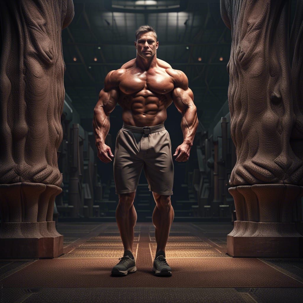 Massive Bodybuilder with Unrealistic Muscles: Digital Art