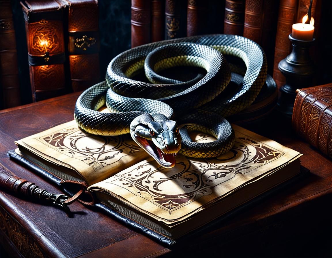 Mystical Snake on Ancient Grimoire Cover