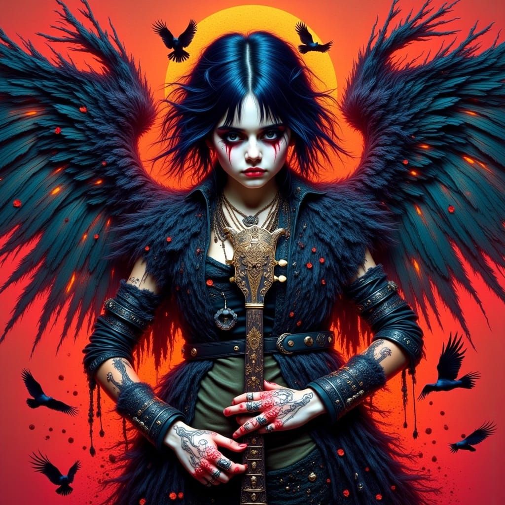 Dark Fantasy Punk Angel Guitar Heroine