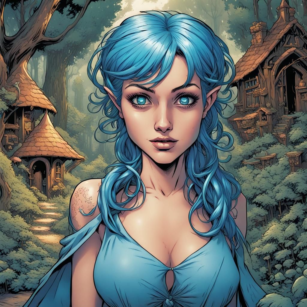 Blue-Haired Fairy in Fairy Village Comic Art