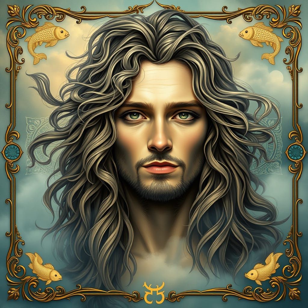 Romantic Art Nouveau Figure of a Free-Spirited Pisces Man