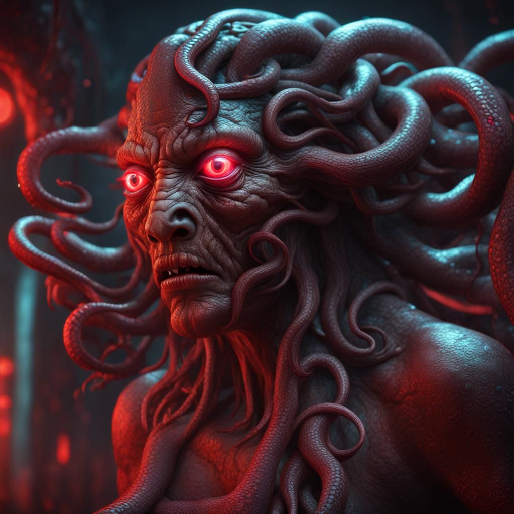 Medusa with Lamprey Mouth in Detailed Matte Painting