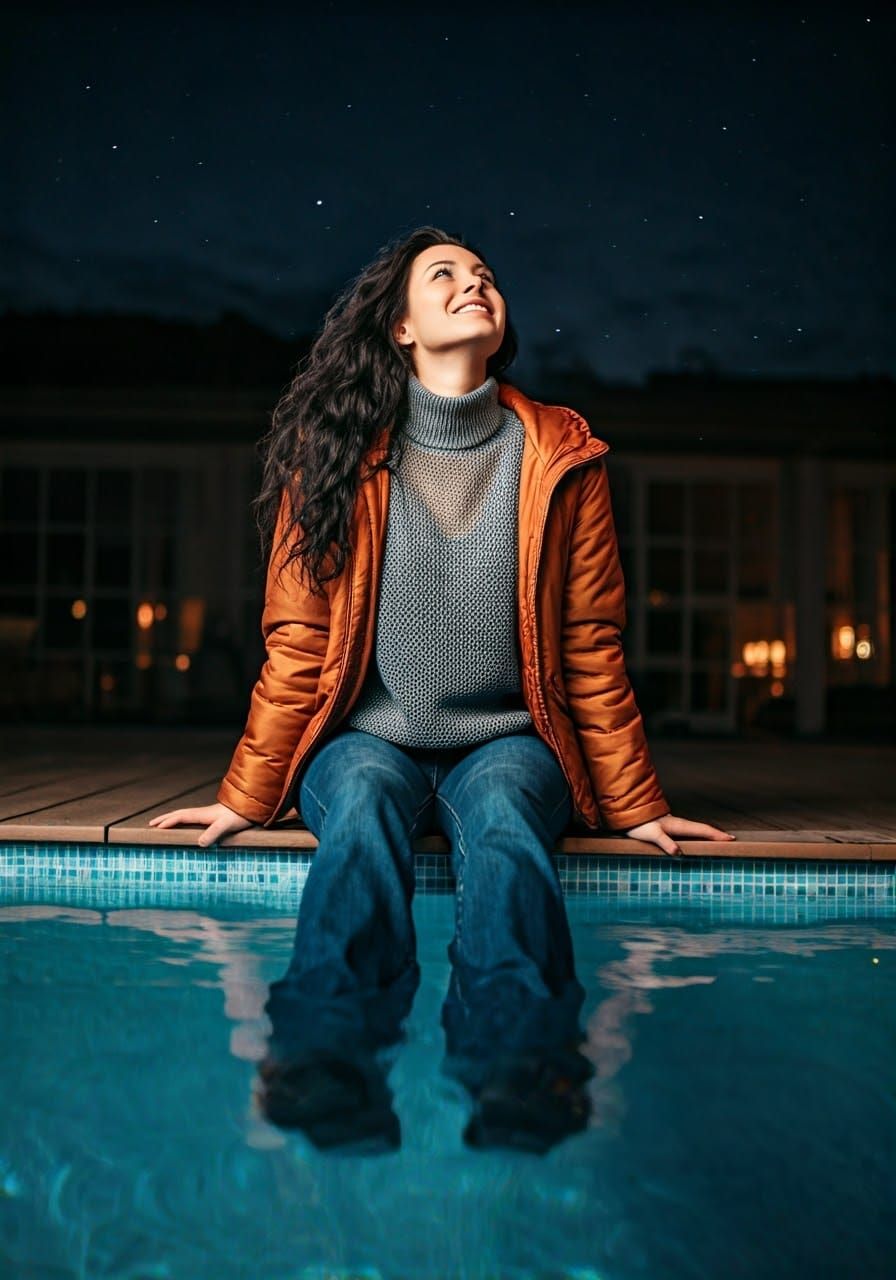 Serene Poolside Moment in a Photorealistic Portrait