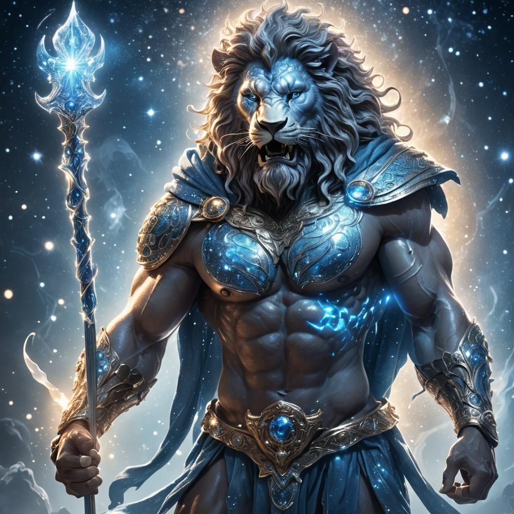 Radiant Hercules with Lion Hood in Celestial Fantasy Art