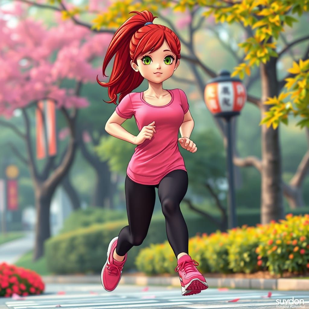 Elegant Japanese Runner in Vibrant Yoyogi Park