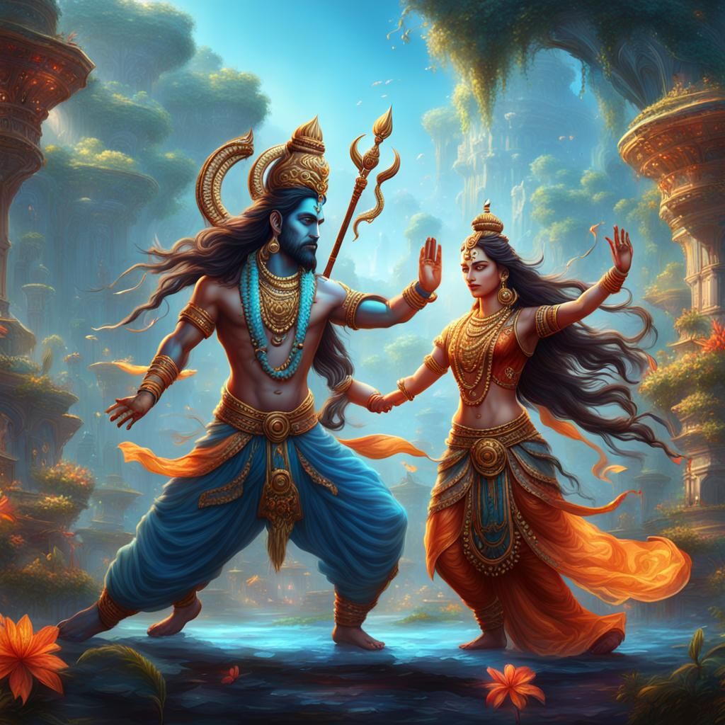 Shiva and Parvati Dance: Fantasy Concept Art