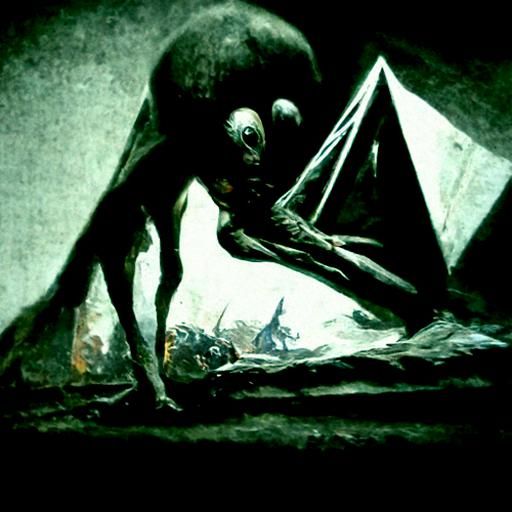 Terrifying Triangle Alien Creature in Horror Style