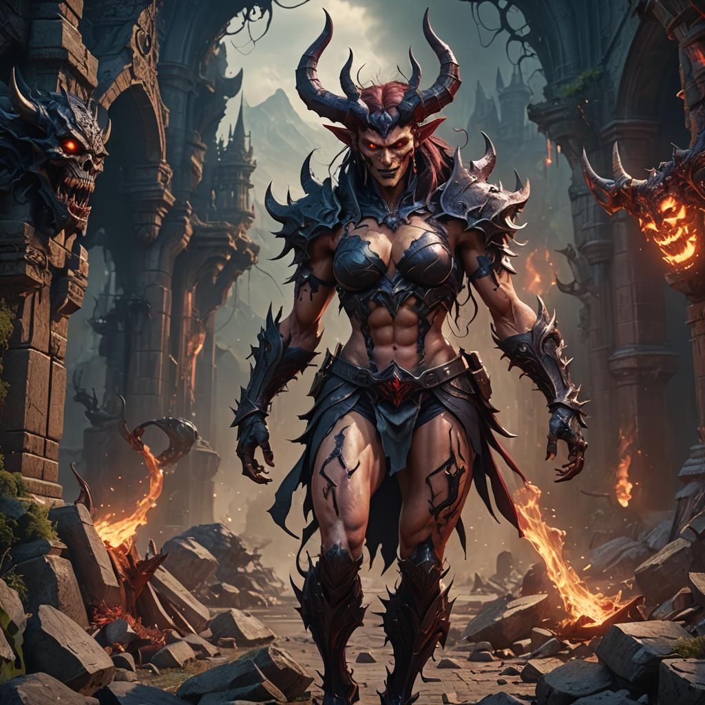 Detailed Demon with Piercing: Fantasy Concept Art