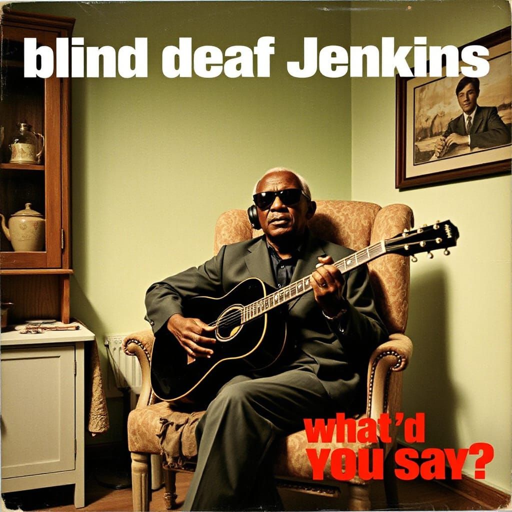 Vintage Blues Album Cover Art with Blind Elderly Musician